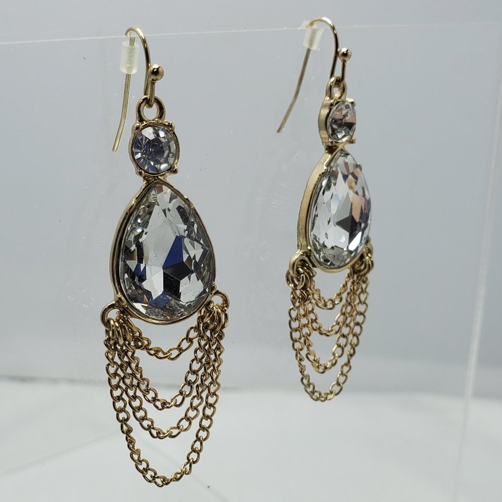 Bijou Drive crystal stone tassel gold fish hook earring